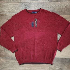 Vintage Pinnacle Red Knitted Embroidered Graphic Golf Sweater Men XL Made In USA